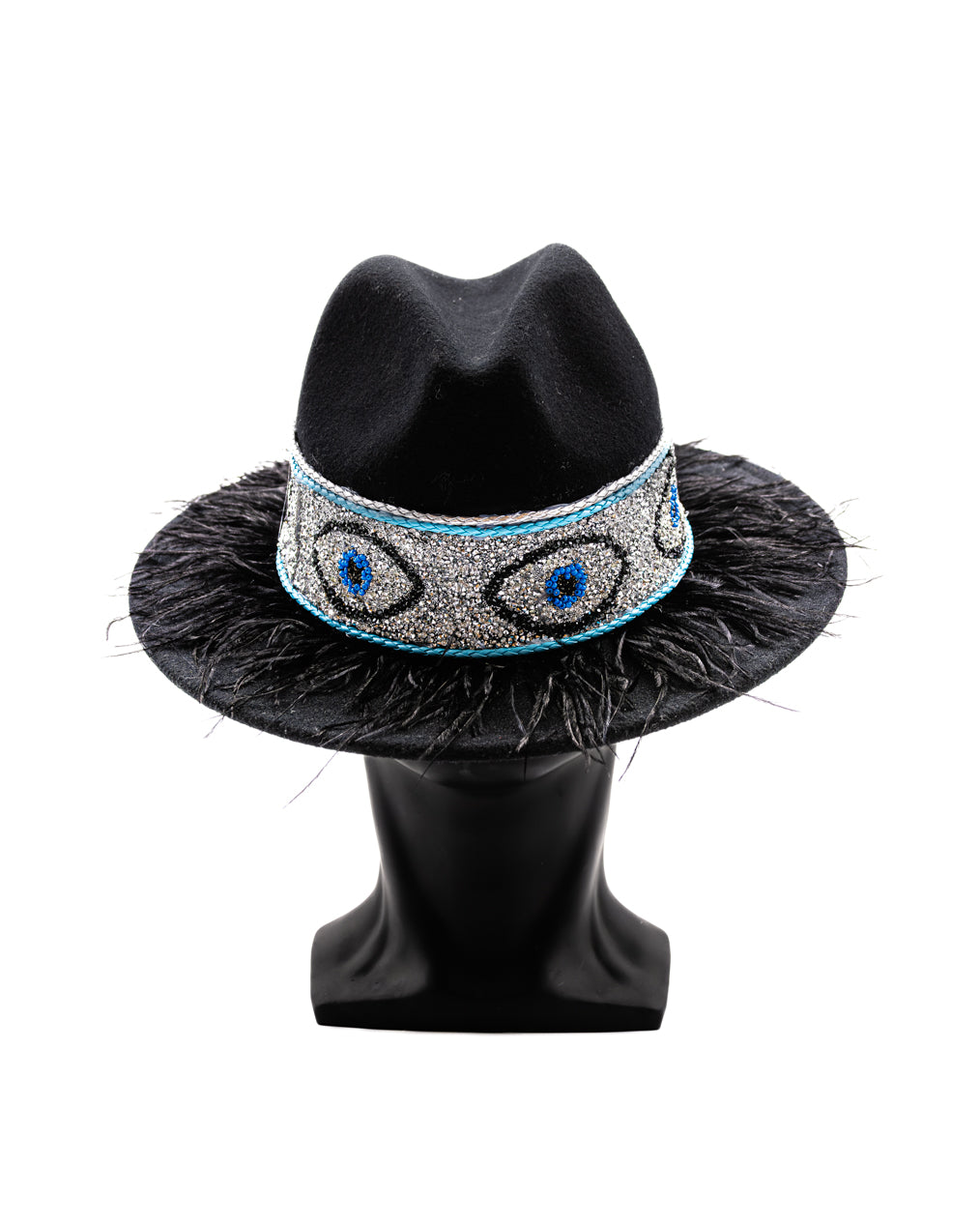 Beaded Blue-Eye Black Brim Hat