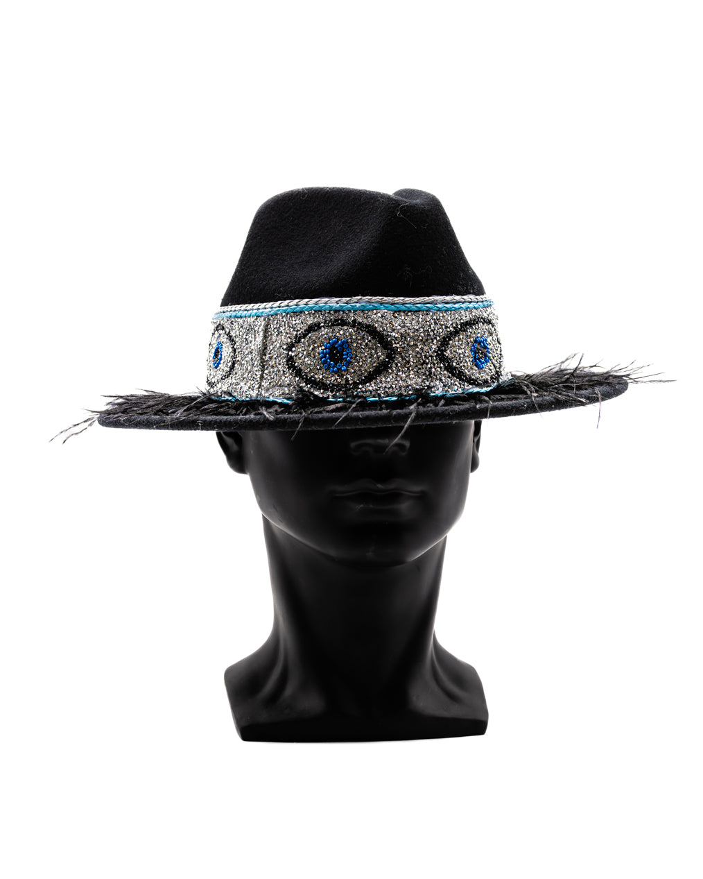 Beaded Blue-Eye Black Brim Hat