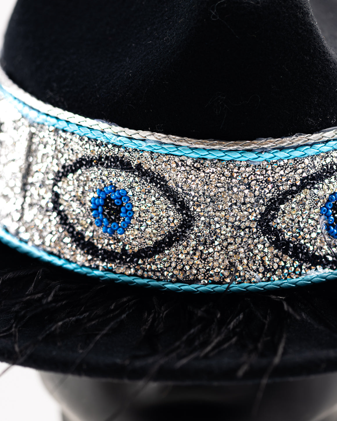 Beaded Blue-Eye Black Brim Hat