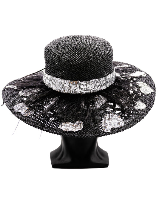 Dazzling Silver Sequin Black Brim Hat