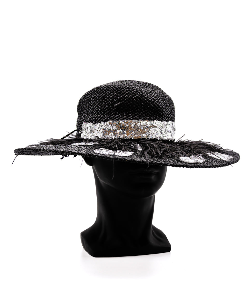 Dazzling Silver Sequin Black Brim Hat