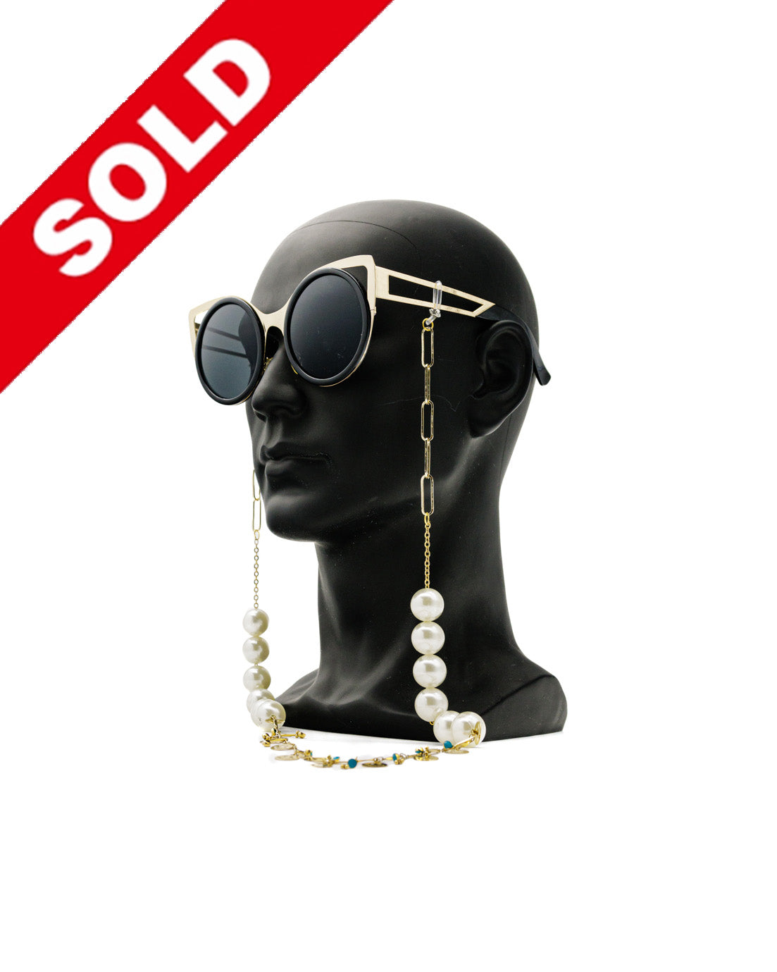 Elegant Gold and Pearl Sunglasses Stainless Steel Chain for Women