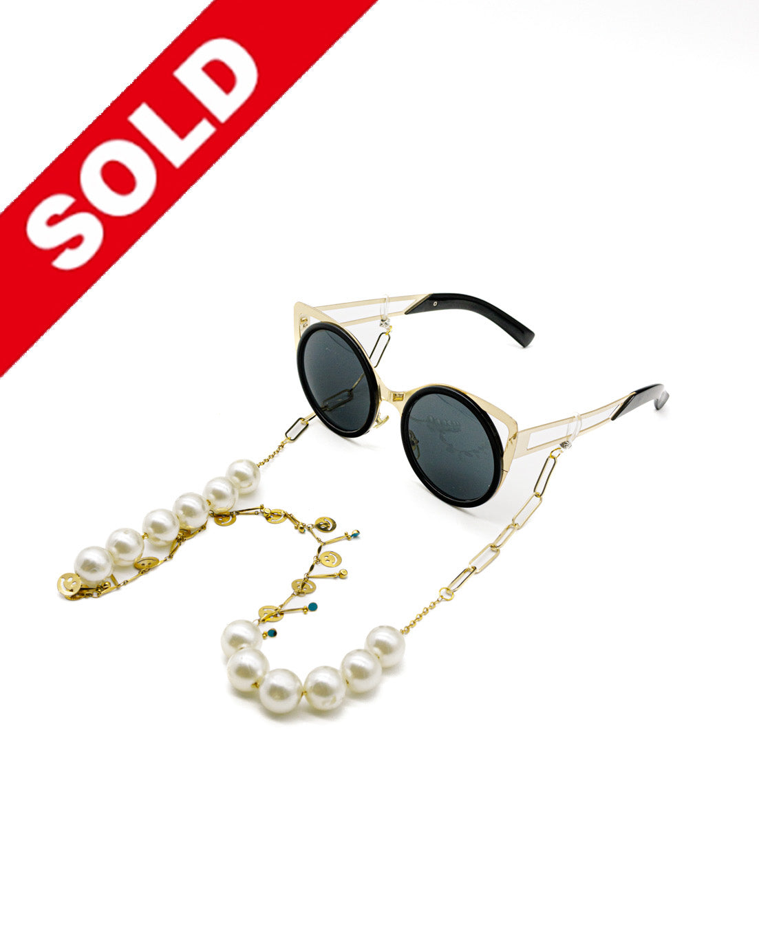 Elegant Gold and Pearl Sunglasses Stainless Steel Chain for Women