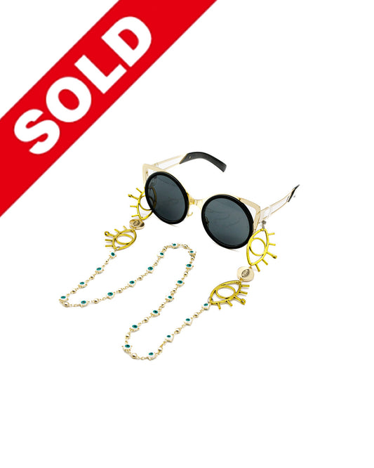 Elegant Golden Eye Sunglasses Stainless Steel Chain for Women
