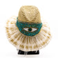 Women's Brim Hat with Greek Evil Eye Bead Decoration & Feather Accents