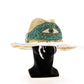 Women's Brim Hat with Greek Evil Eye Bead Decoration & Feather Accents