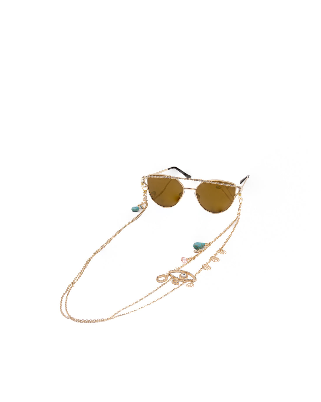 Queen's Secret: Arabian Crystal-Embellished Gold Stainless Steel Eyewear Chain