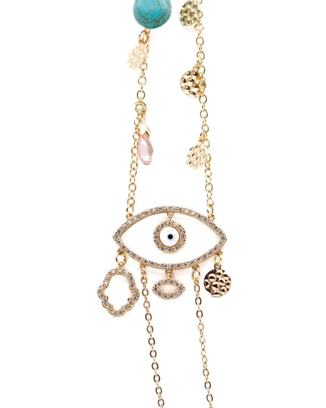 Queen's Secret: Arabian Crystal-Embellished Gold Stainless Steel Eyewear Chain