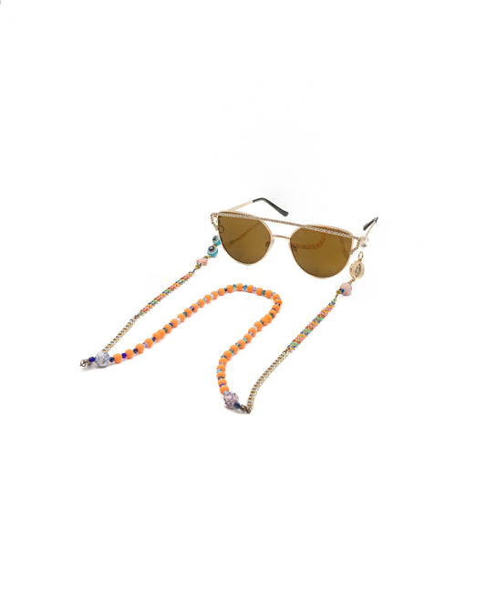 Sunlit Orange Pearls: Unique Handmade Eyewear Chain for Women