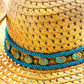 Chic Elegance 17.5-Inch Beige Brim Hat with Turquoise Beads and Golden Chain