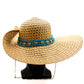 Chic Elegance 17.5-Inch Beige Brim Hat with Turquoise Beads and Golden Chain
