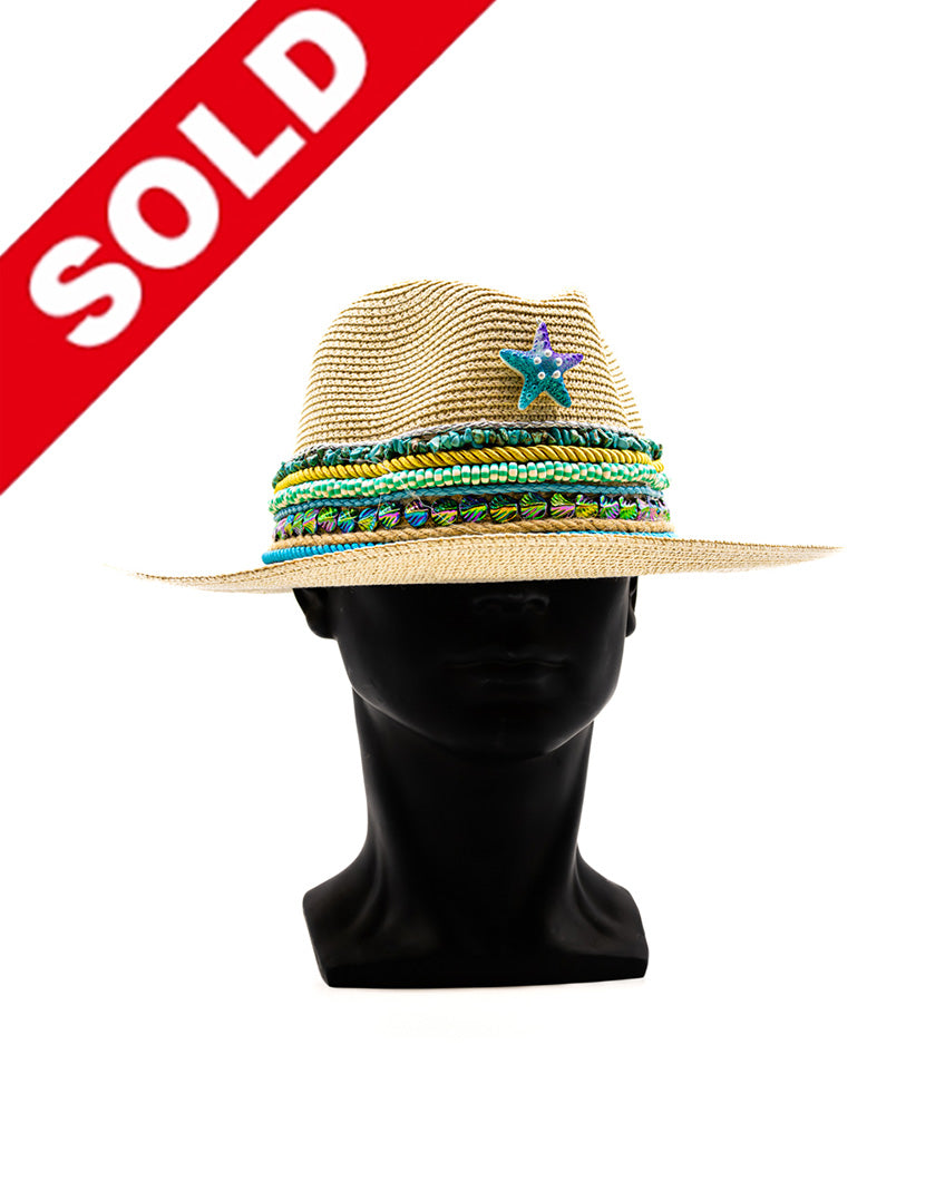 Summer Elegance: 14-inch Beaded Brim Hat