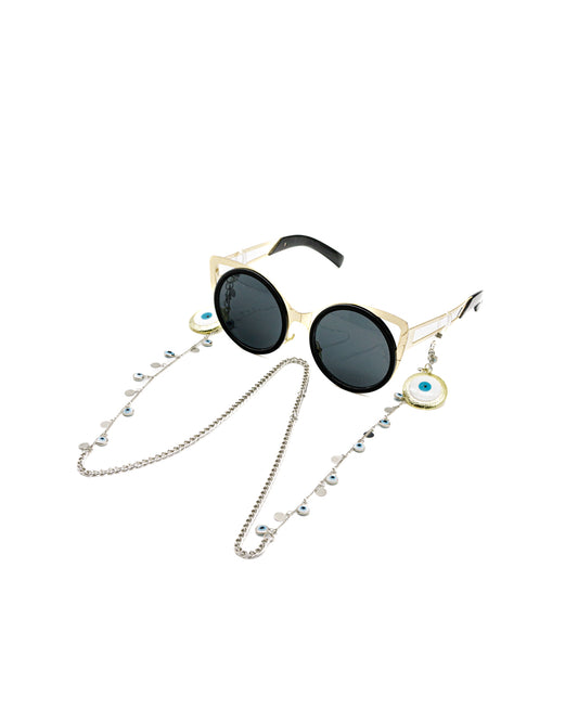 Elegant Big Eyes Sunglasses Stainless Steel Chain for Women