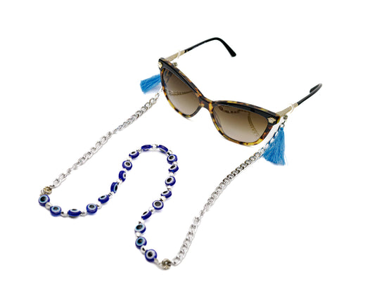 Elegant Blue Eyes Sunglasses Stainless Steel Chain for Women