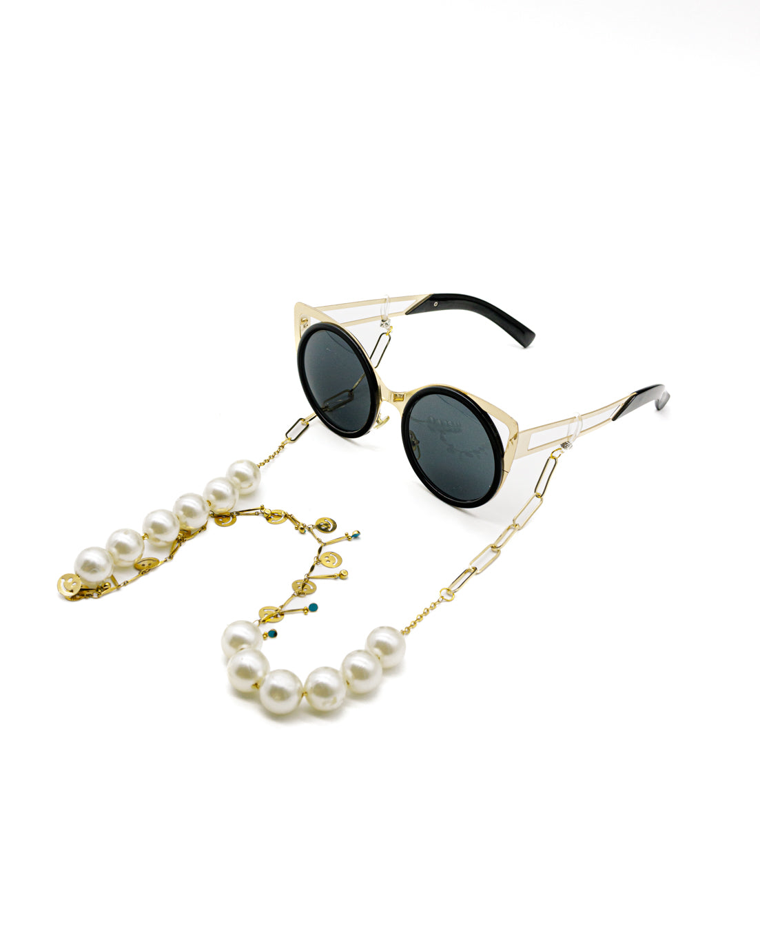 Elegant Gold and Pearl Sunglasses Stainless Steel Chain for Women