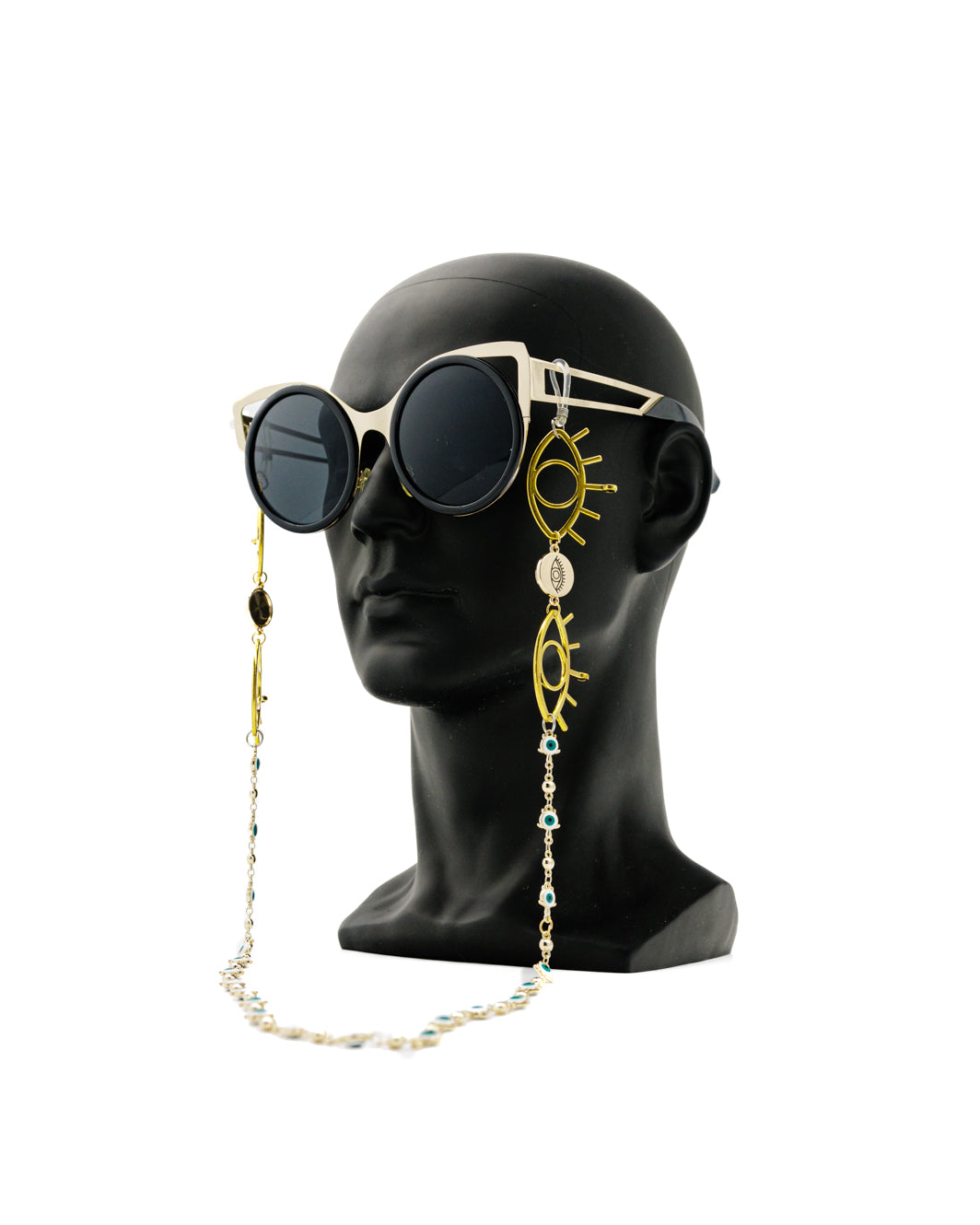 Elegant Golden Eye Sunglasses Stainless Steel Chain for Women