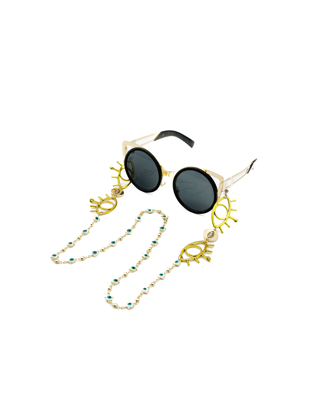 Elegant Golden Eye Sunglasses Stainless Steel Chain for Women